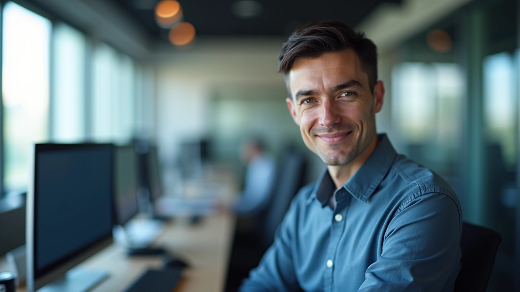 Professional designer working on UI component library in modern workspace with multiple monitors